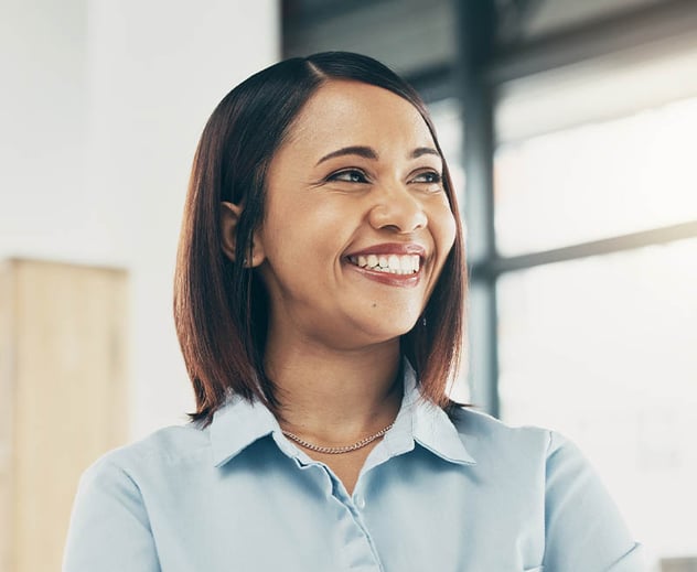 A woman smiling.